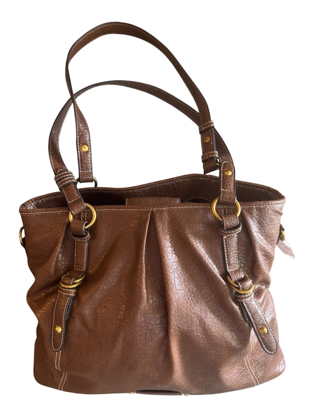 VTG Nine West Brown Leather Tote /Shoulder /Crossbody Bag with Gold Hardware
